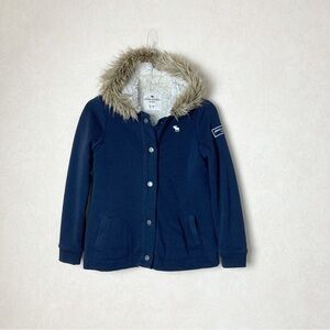 Abercrombie Kids Faux Fur Hooded Jacket Navy Blue Girl Size 9/10